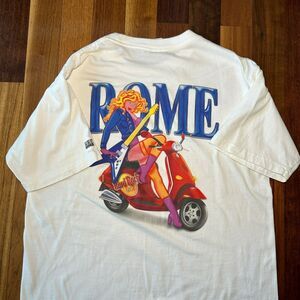 Rare Hard Rock Cafe Rome T-Shirt Large 100% Cotton White Motorcycle Guitar